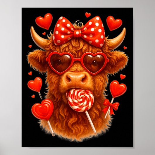 Cute Lollip Highland Cow Valentine's Day Red Heart Poster (Vorne)