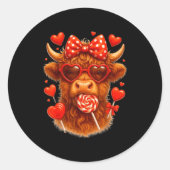 Cute Lollip Highland Cow Valentine's Day Red Heart Runder Aufkleber (Vorderseite)