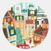 Cute London City in the Snow Christmas Holiday Runder Aufkleber (Vorderseite)