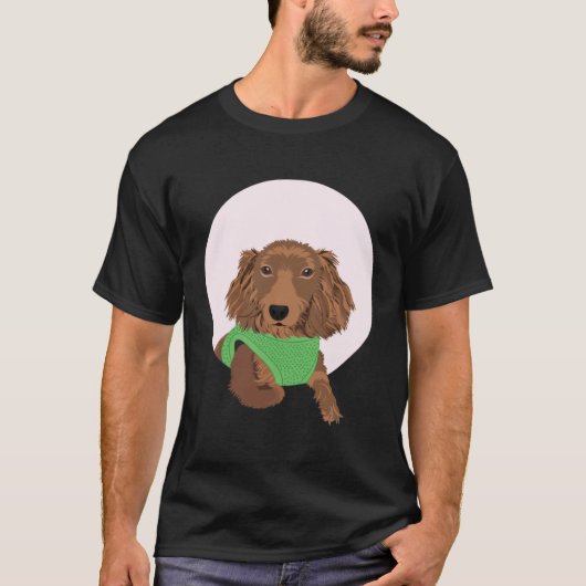 Cute Long Haired Dachshund T-Shirt (Vorderseite)