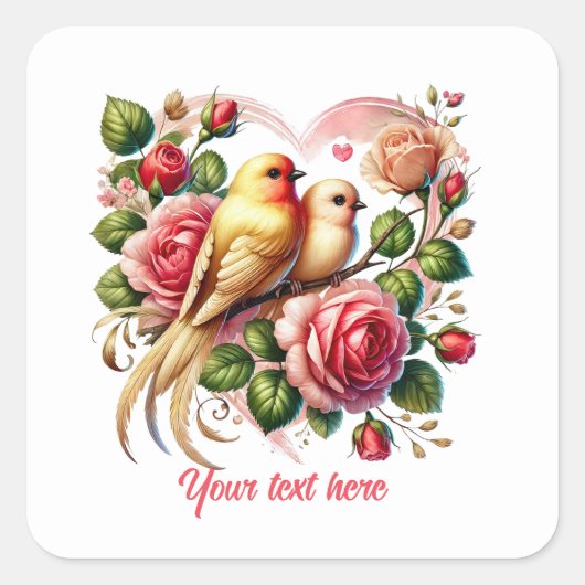 Cute love birds customizable Wedding Quadratischer Aufkleber (Vorderseite)
