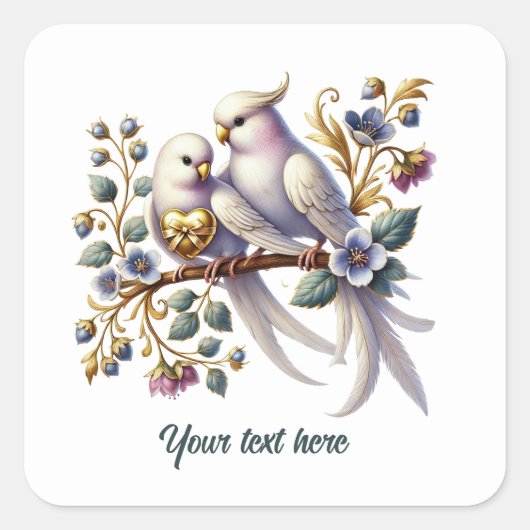 Cute love birds customizable Wedding Quadratischer Aufkleber (Vorderseite)