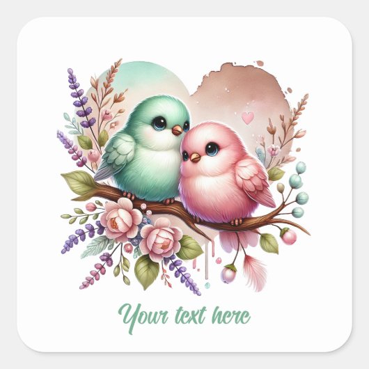 Cute love birds customizable Wedding Quadratischer Aufkleber (Vorderseite)