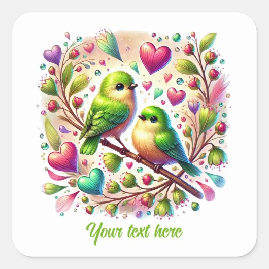 Cute love birds customizable Wedding Quadratischer Aufkleber (Vorderseite)