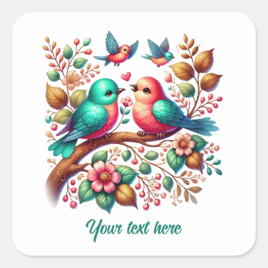 Cute love birds customizable Wedding sticker (Vorderseite)