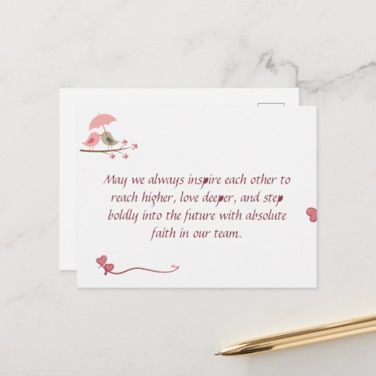 Cute Love Birds Postcard | Shared Future & Growth  Postkarte (Vorderseite/Rückseite Beispiel)