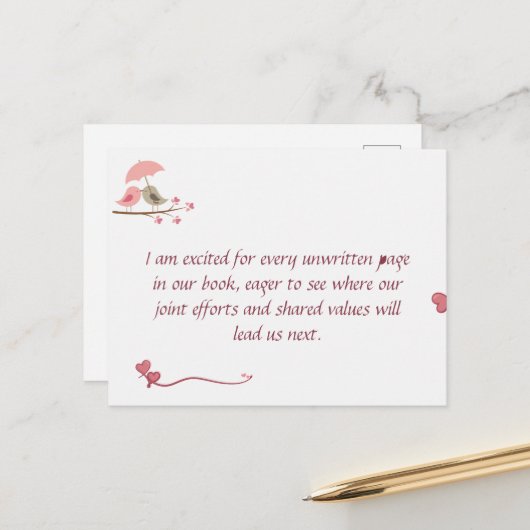 Cute Love Birds Postcard | Shared Future & Growth Postkarte (Vorderseite/Rückseite Beispiel)