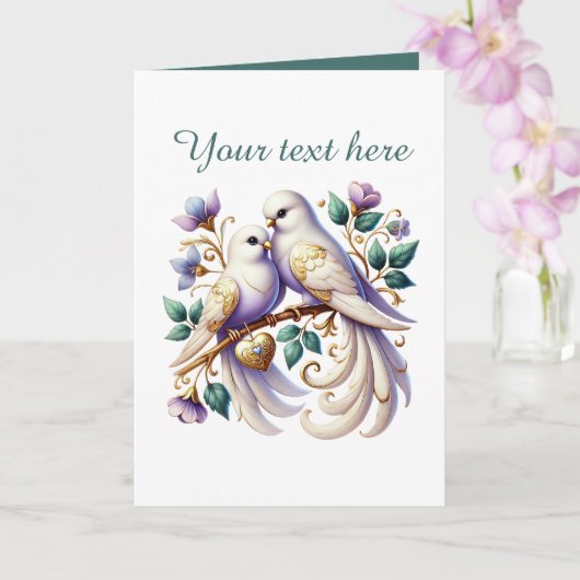 Cute love birds Wedding add text Karte (Orchidee)