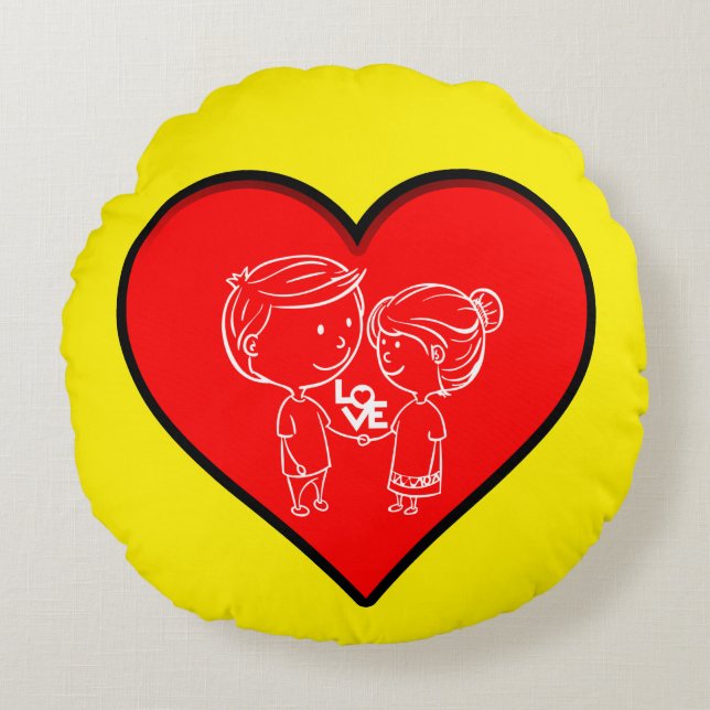 Cute Love Couple Heart Design Round Pillow Rundes Kissen (Vorderseite)