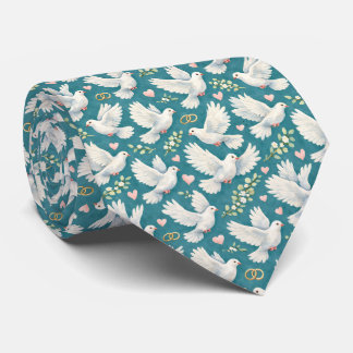 Cute love doves hearts rings tiled wedding  krawatte