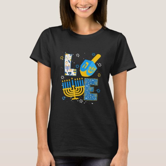Cute LOVE Hanukkah Decorations Dreidel Menorah Cha T-Shirt (Vorderseite)