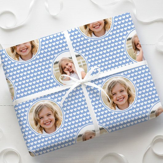 Cute Love Heart 2 Photo Pretty Cornflower Blue Geschenkpapier