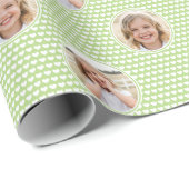 Cute Love Heart 2 Photo Pretty Green Pattern Geschenkpapier (Rolleneckpunkt)