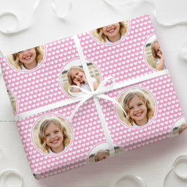 Cute Love Heart 2 Photo Pretty Pink Pattern Geschenkpapier