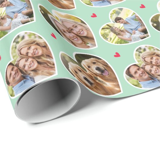 Cute Love Heart 4 Photo Elegant Mint Pattern Geschenkpapier (Rolleneckpunkt)