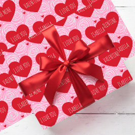 Cute Love Heart Custom Text Modern Valentine's Day Geschenkpapier