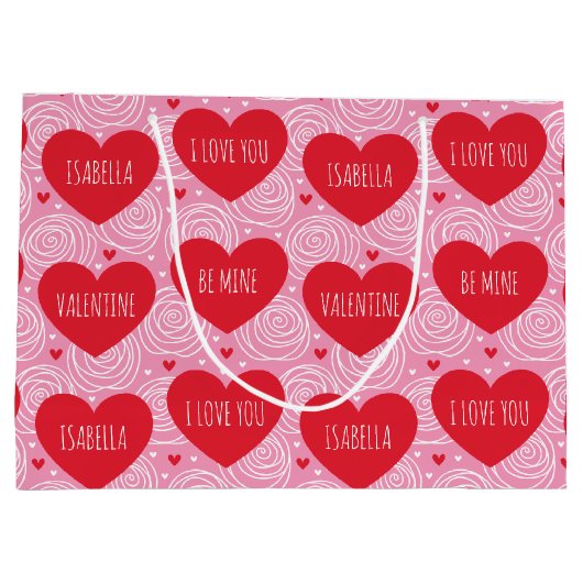 Cute Love Heart Custom Text Modern Valentine's Day Große Geschenktüte (Rückseite)