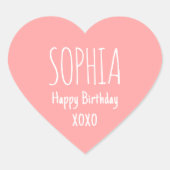 Cute Love Heart Custom Text Name Apricot Pink Herz-Aufkleber (Vorderseite)