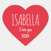 Cute Love Heart Custom Text Name Modern Valentine Herz-Aufkleber (Vorderseite)