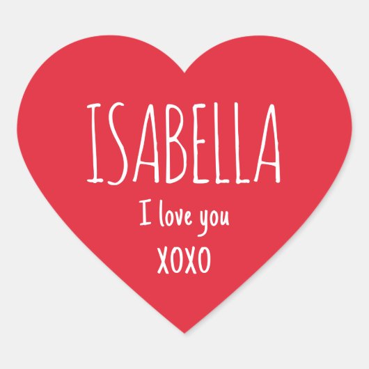 Cute Love Heart Custom Text Name Modern Valentine Herz-Aufkleber (Vorderseite)