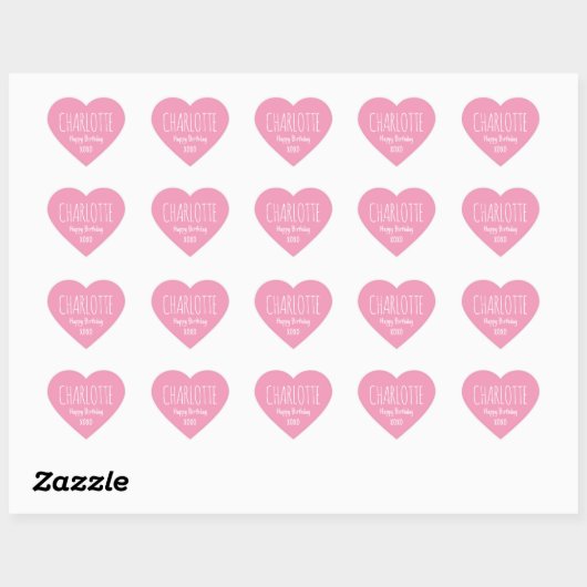 Cute Love Heart Custom Text Name Pink Birthday Herz-Aufkleber (Blatt)