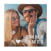Cute Love Heart Photo Couples Personalized Names Fliese (Vorderseite)