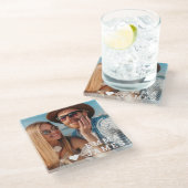 Cute Love Heart Photo Couples Personalized Names Glasuntersetzer (Schrägansicht)