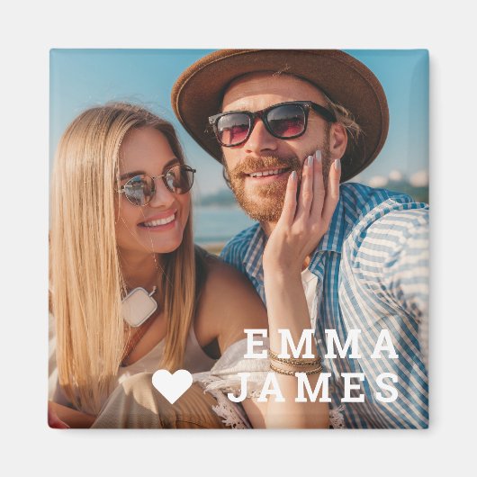 Cute Love Heart Photo Couples Personalized Names Magnet (Vorne)