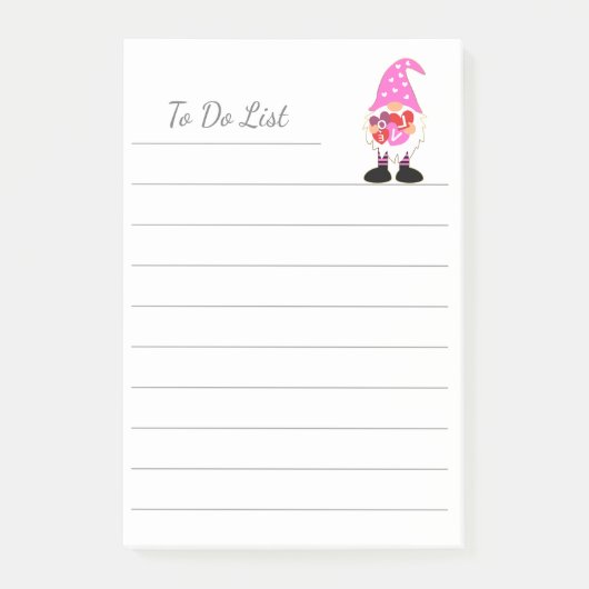 Cute LOVE Pink Heart Valentine Gnome Post-it Klebezettel (Vorderseite)