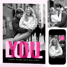 Cute Love You 3 Photos Valentine's Day Black Pink Karte