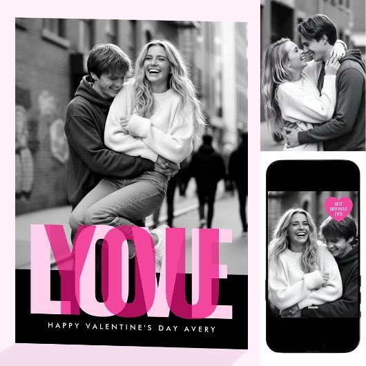 Cute Love You 3 Photos Valentine's Day Black Pink Karte