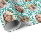 Cute Love You 4 Photo Collage Green Pink Heart Geschenkpapier (Rolleneckpunkt)