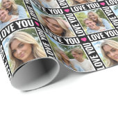 Cute Love You 4 Photo Collage Heart Modern Black Geschenkpapier (Rolleneckpunkt)