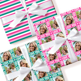 Cute Love You 4 Photo Collage Pink Heart 3 Set Geschenkpapier Set