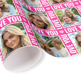 Cute Love You 4 Photo Collage Pink Heart Modern Geschenkpapier
