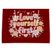 Cute Love Yourself Floral Quote Design | Gift Bag Große Geschenktüte (Vorderseite)