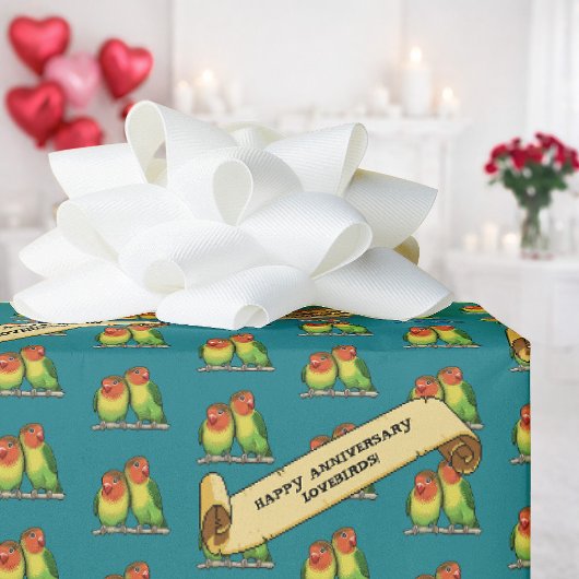 Cute Lovebirds Happy Anniversary Romantic Retro Geschenkpapier