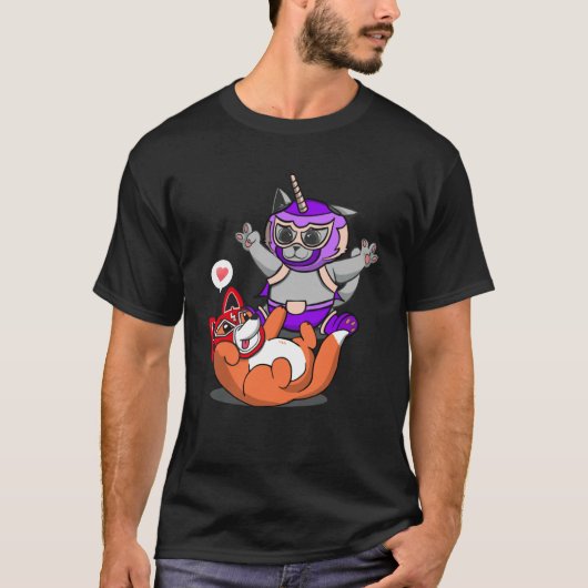Cute Luchador Dog and Unicorn Cat T-Shirt (Vorderseite)