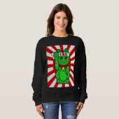 Cute Lucky Cat Green Waving Arm Cat Sweatshirt (Vorne ganz)