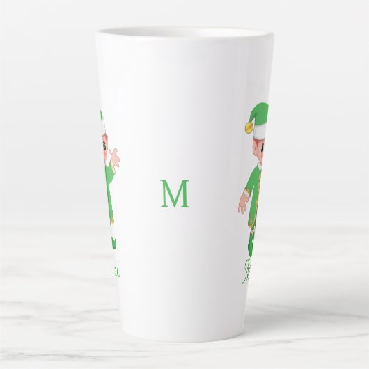 Cute Lucky Elf with Script and Monogram Milchtasse (Vorderseite)