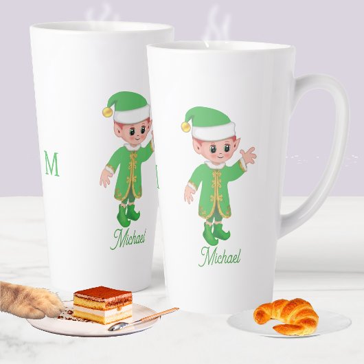 Cute Lucky Elf with Script and Monogram Milchtasse