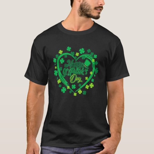 Cute Lucky Heart Shamrock Happy St Patricks Day Fa T-Shirt (Vorderseite)