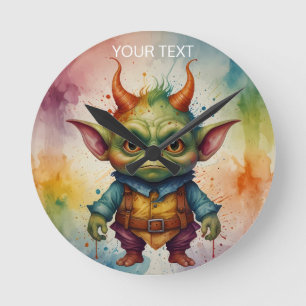 Cute lustige kleine Goblinkreatur lebhafte Farbe Runde Wanduhr