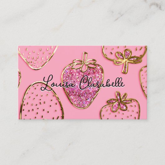 Cute Luxury Blush Pink Strawberry Pattern Visitenkarte (Vorderseite)