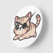Cute Lying Tabby Kitten Kawaii Style Runde Wanduhr (Winkel)