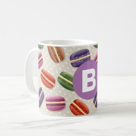 Cute Macaroon Pattern Dotty Purple Monogram Kaffeetasse (Vorderseite Links)