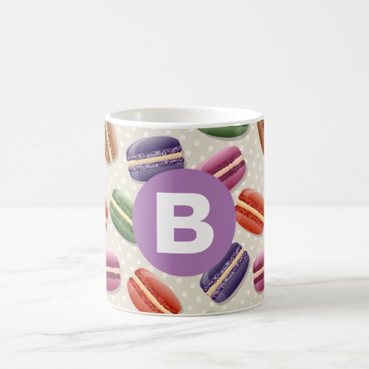 Cute Macaroon Pattern Dotty Purple Monogram Kaffeetasse (Mittel)