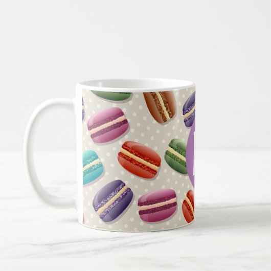 Cute Macaroon Pattern Dotty Purple Monogram Kaffeetasse (Links)