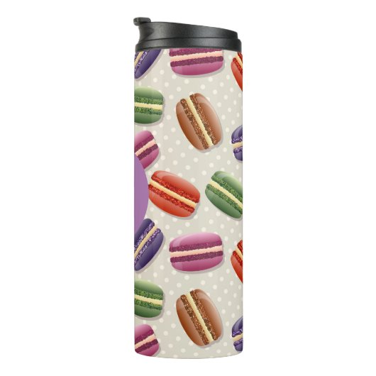 Cute Macaroon Pattern Dotty Purple Monogram Thermosbecher (Nach rechts gedreht)
