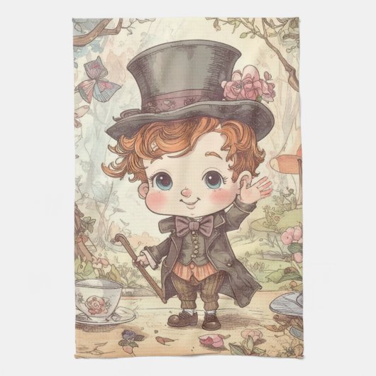 Cute Mad Hatter Whimsical Wonderland Woodland Art Geschirrtuch (Vertikal)